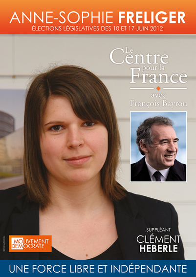 AFFICHES ELECTORALES DES 11 CANDIDATS ALSACIENS DU CENTRE POUR LA FRANCE AUX LEGISLATIVES 2012.