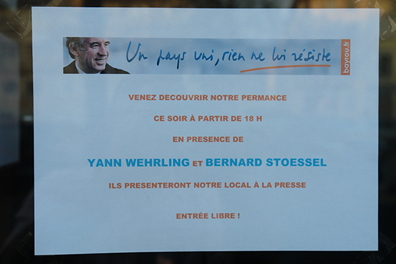 PRESENTATION � LA PRESSE DU QG DE CAMPAGNE DE FRANCOIS BAYROU AU 39 AVENUE DE COLMAR � STRASBOURG le 23 mars 2012.